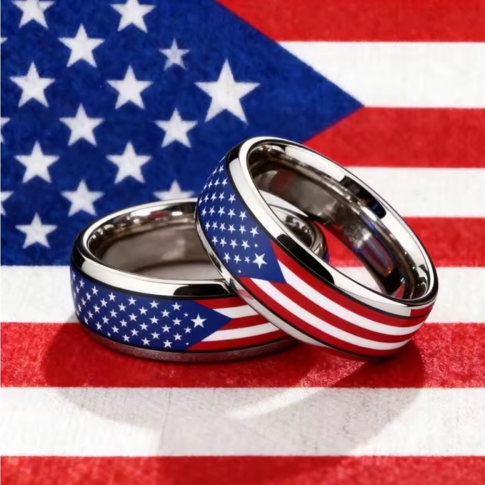 American Flag Stainless Steel Men’s Ring - Patriotic Red, White & Blue